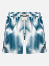 Mittellange gestreifte Gustavia-Badeshorts für Herren mit Portofino Gin-Stickerei | PORTOFINO GIN SONDEREDITION