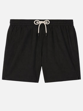 Gustavia black plain-color linen swim shorts