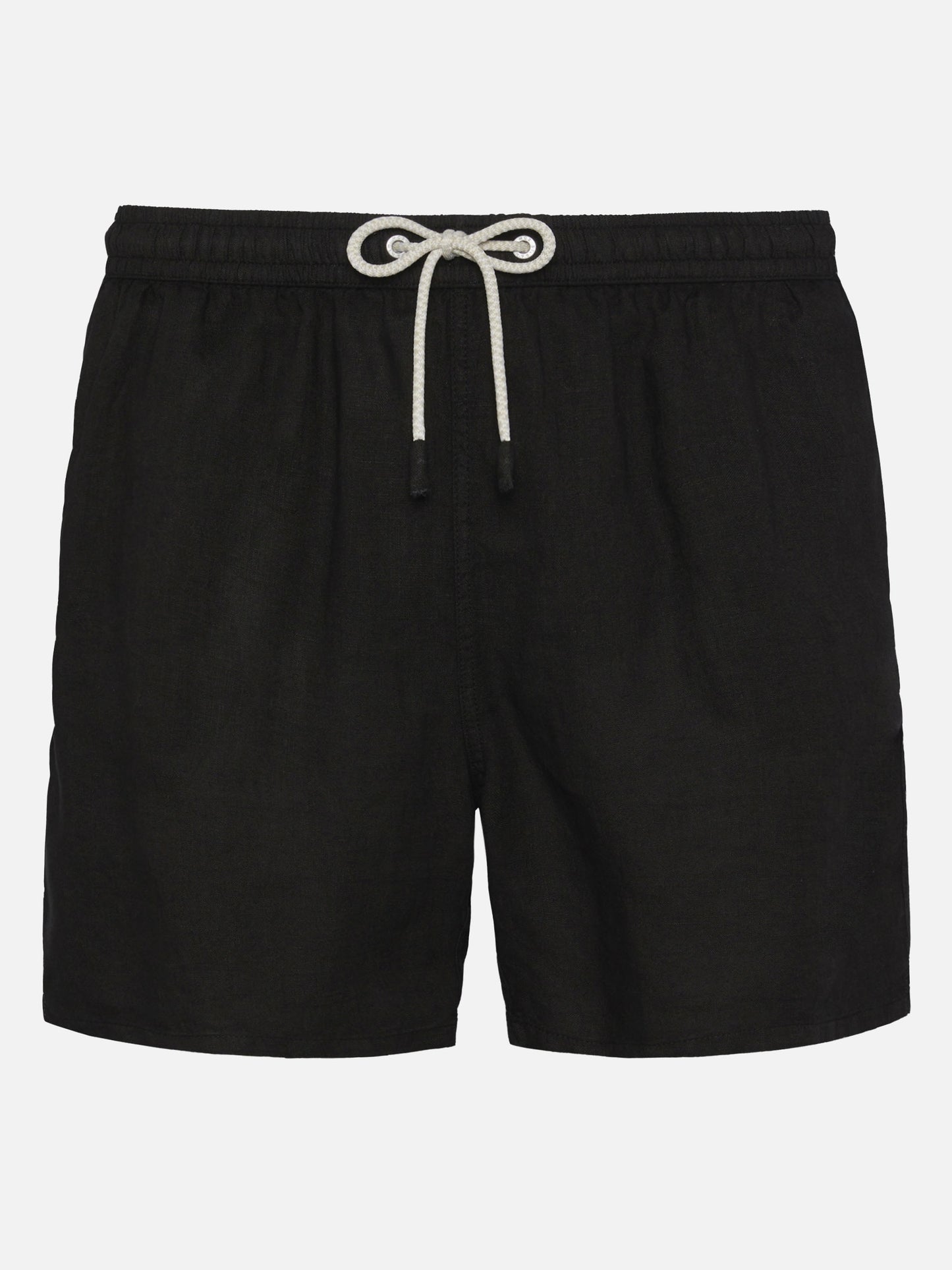 Mid-length black linen swim-shorts Gustavia