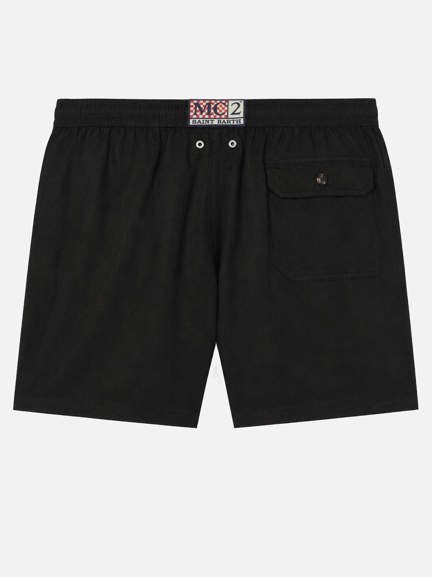 Gustavia black plain-color linen swim shorts