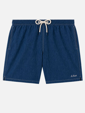 Costume Gustavia in lino blu denim tinta unita