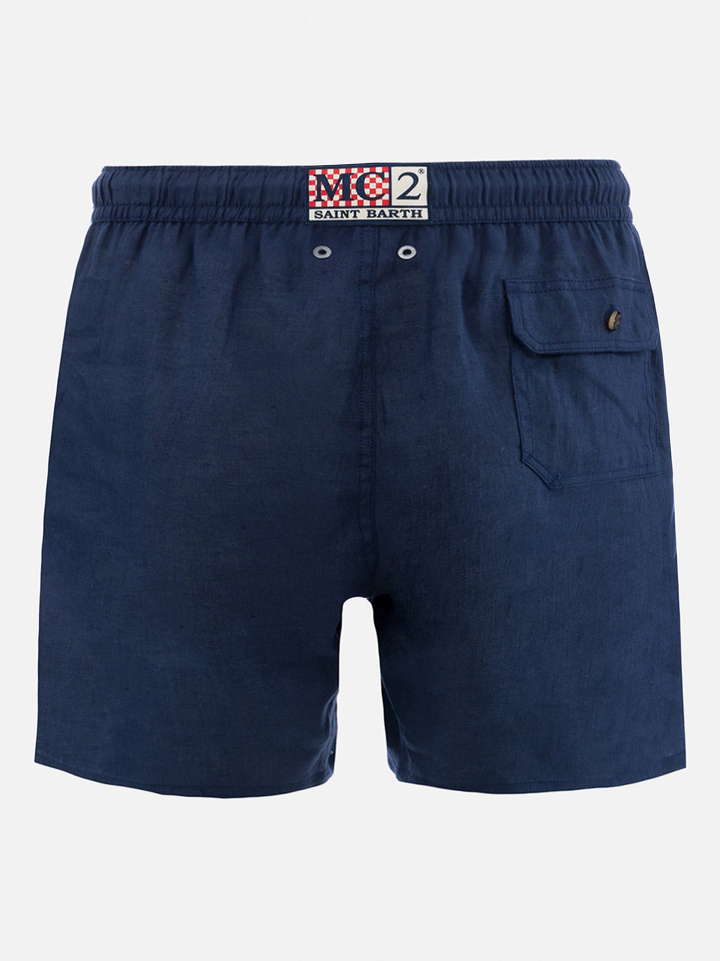 Mid-length navy blue linen swim-shorts Gustavia