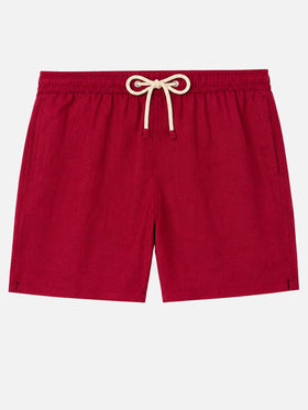 Badeshorts aus bordeauxrotem Leinen für Herren