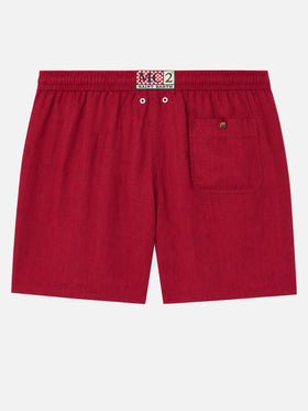 Badeshorts aus bordeauxrotem Leinen für Herren