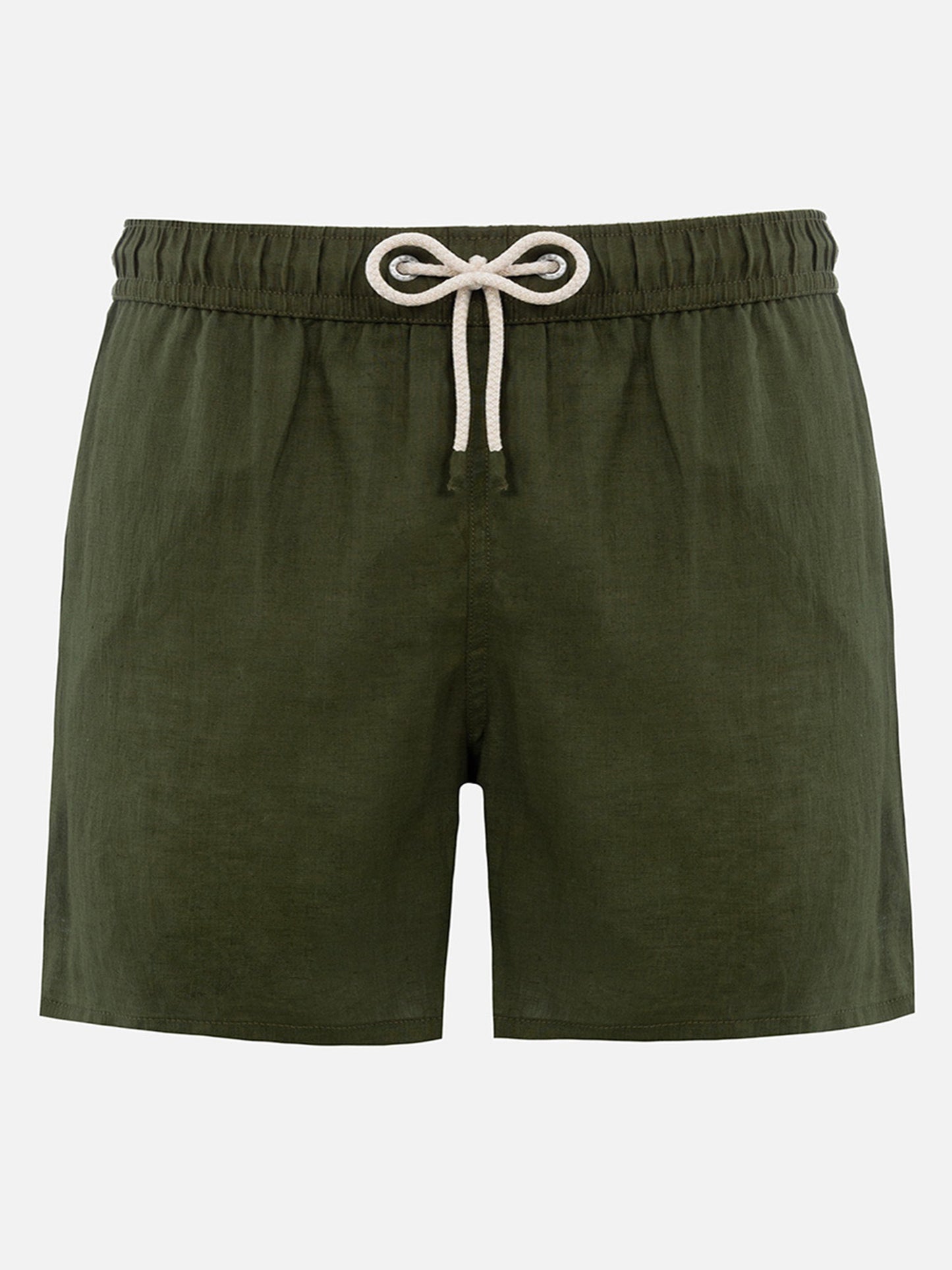 Mittellange Herren-Badeshorts aus militärgrünem Leinen Gustavia