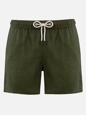 Mittellange Herren-Badeshorts aus militärgrünem Leinen Gustavia