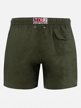 Mittellange Herren-Badeshorts aus militärgrünem Leinen Gustavia