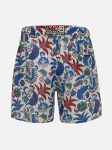 Man mid-length linen swim-shorts Gustavia with flower print