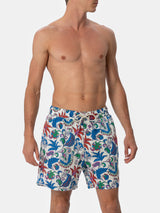 Man mid-length linen swim-shorts Gustavia with flower print