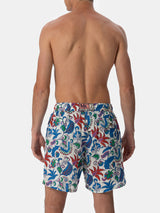 Man mid-length linen swim-shorts Gustavia with flower print