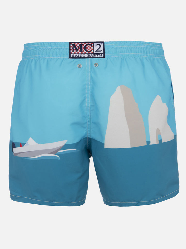Mittellange Gustavia-Badeshorts für Herren mit Capri-Aufdruck