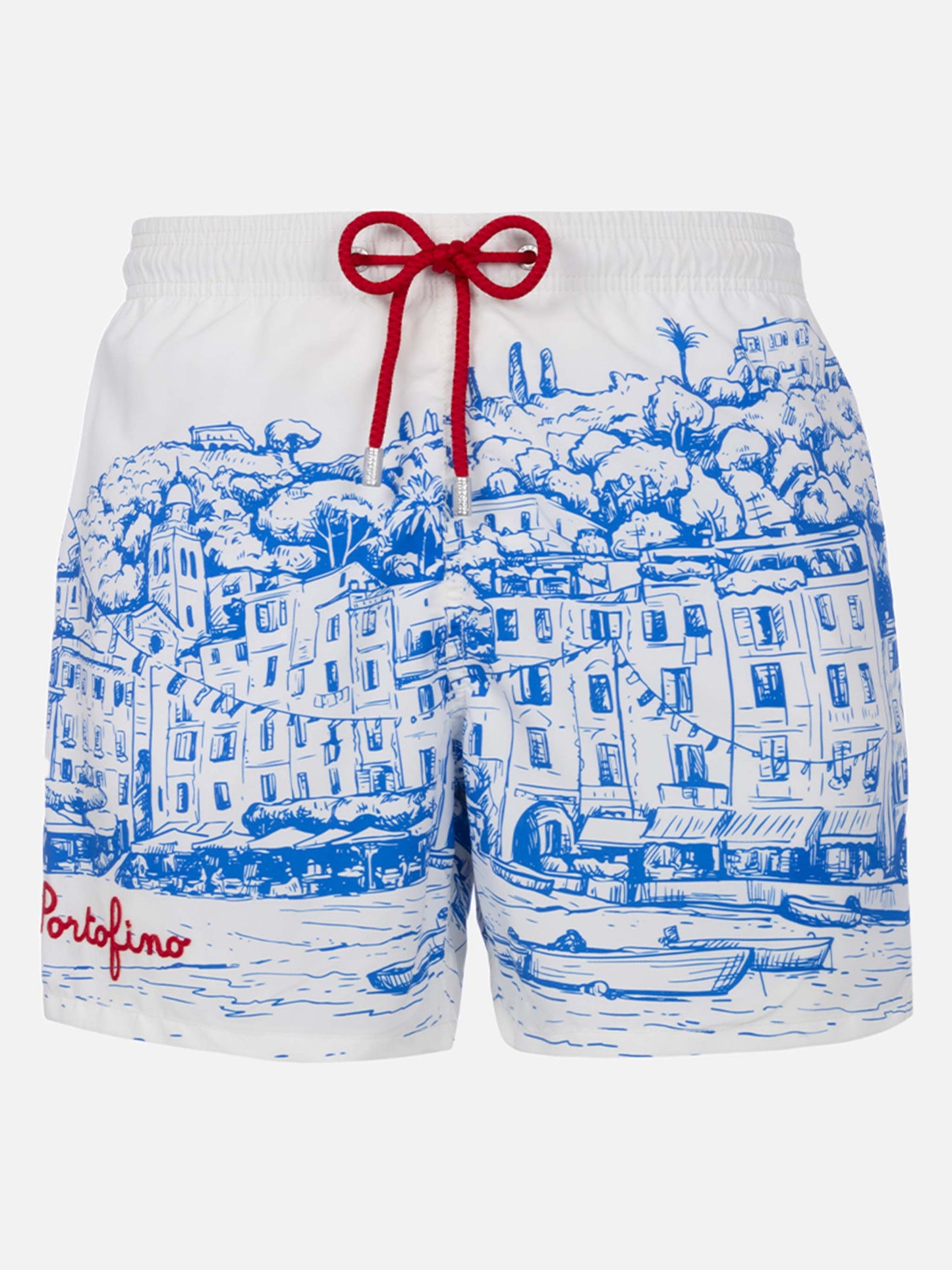 Man mid-length Gustavia swim-shorts with Portofino placed print