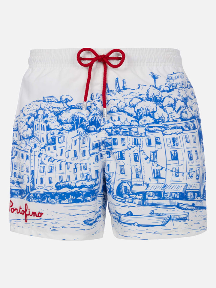 Mittellange Gustavia-Badeshorts für Herren mit platziertem Portofino-Aufdruck