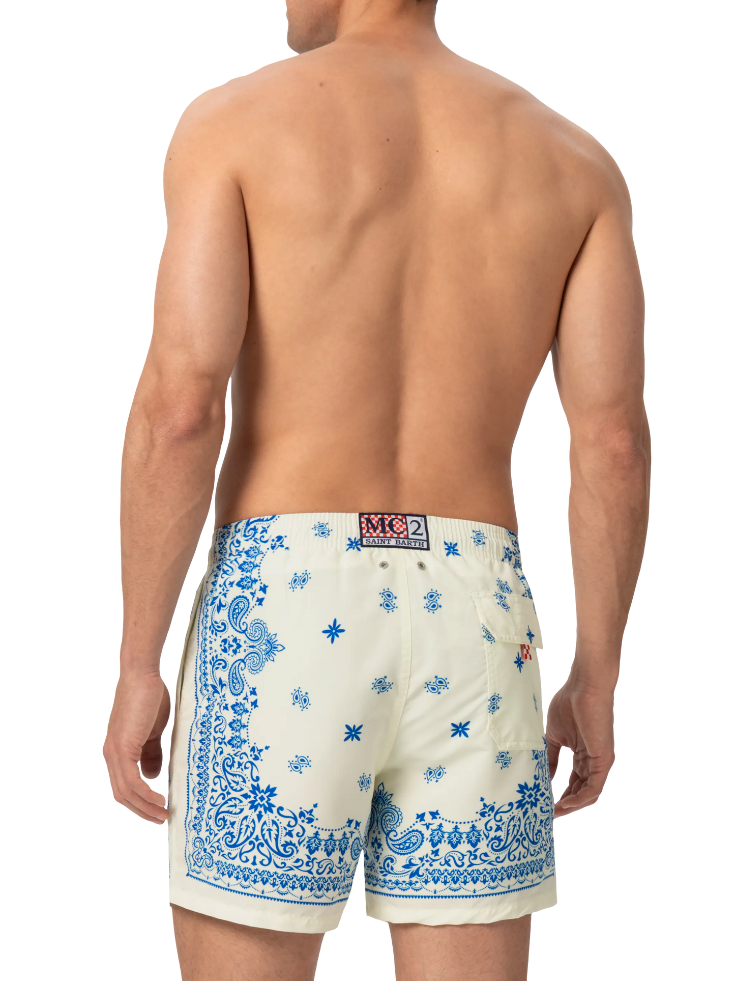 Mittellange Badeshorts Gustavia mit platziertem Bandanna-Print