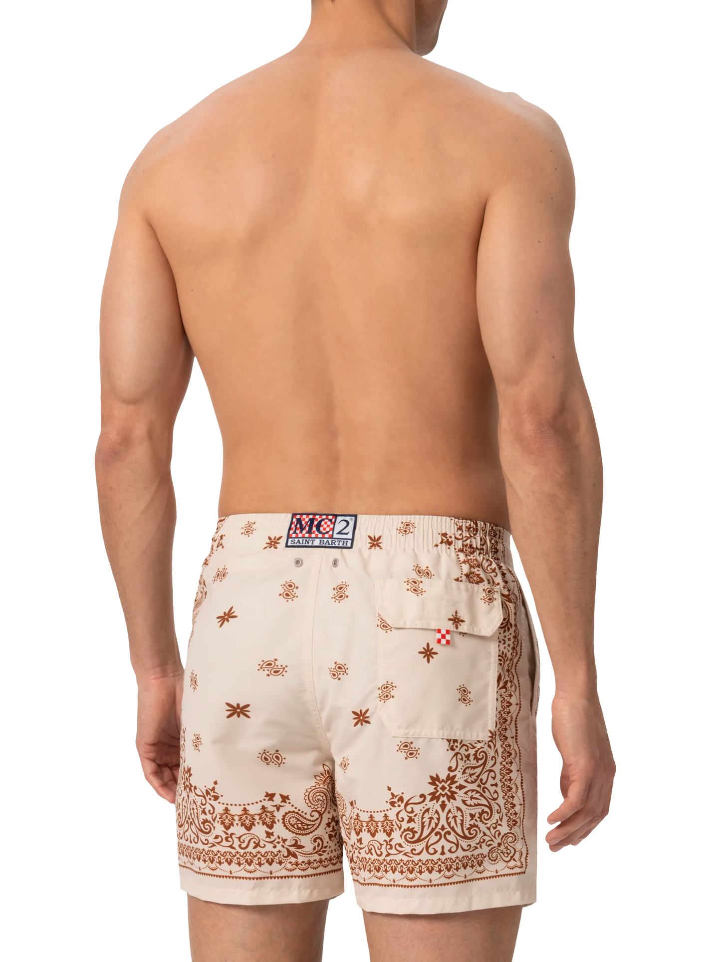 Mittellange Badeshorts Gustavia mit platziertem Bandanna-Print