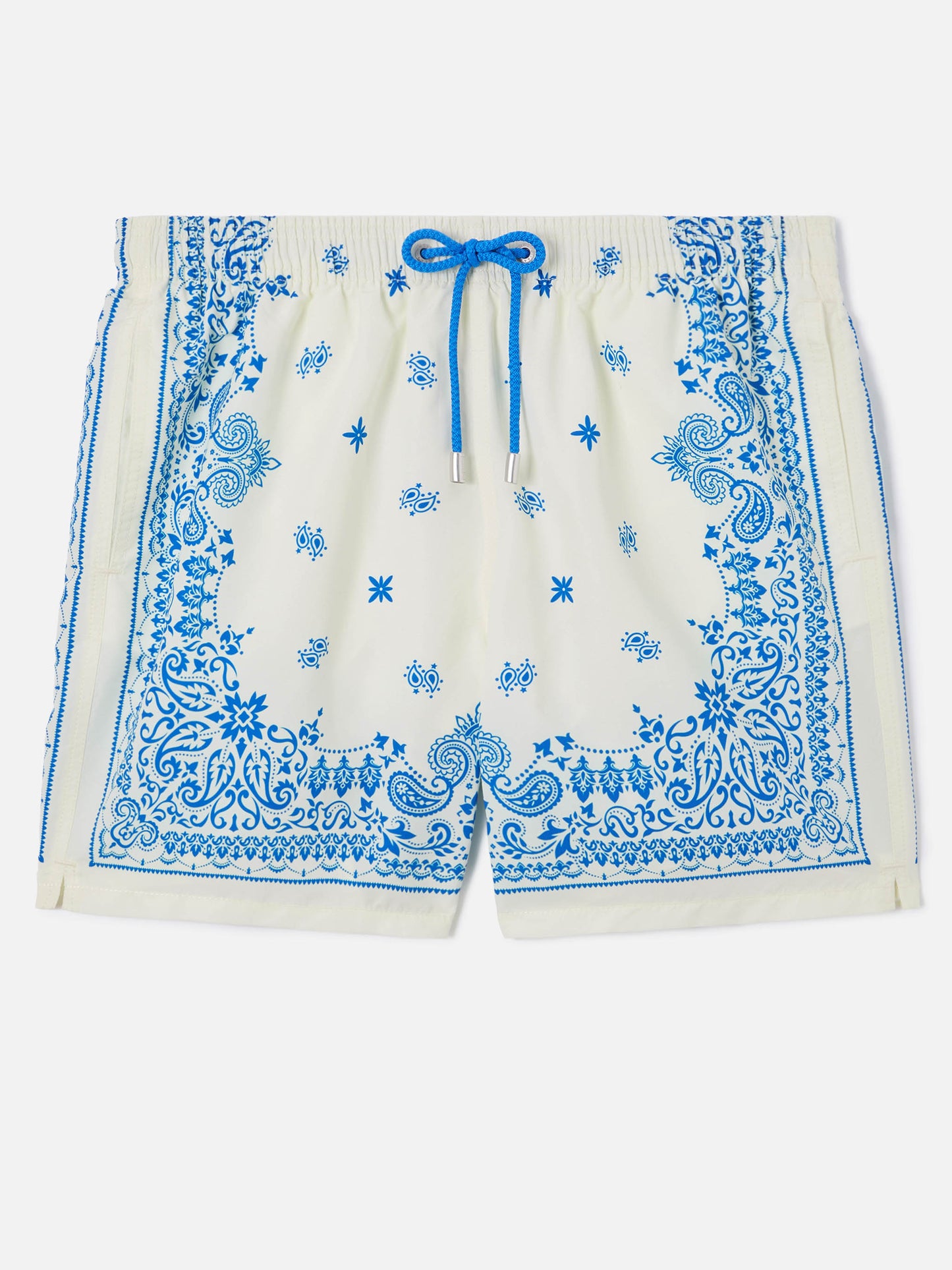 Gustavia light blue and white swim shorts with bandana print