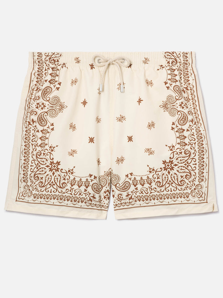Gustavia beige swim shorts with bandana print