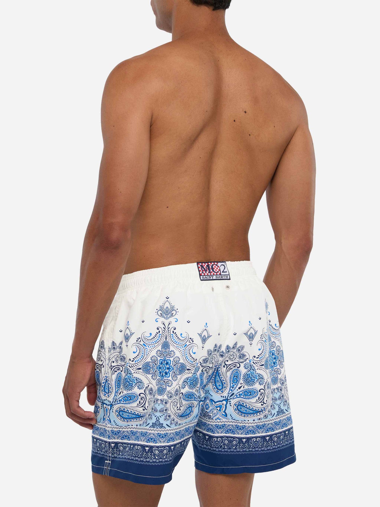 Mid-length Gustavia swim-shorts with paisley placed print
