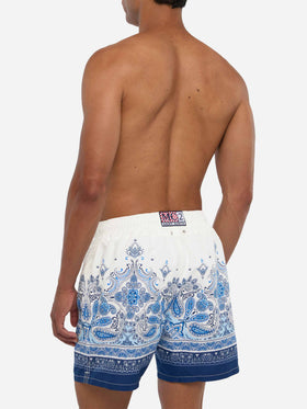 Mid-length Gustavia swim-shorts with paisley placed print