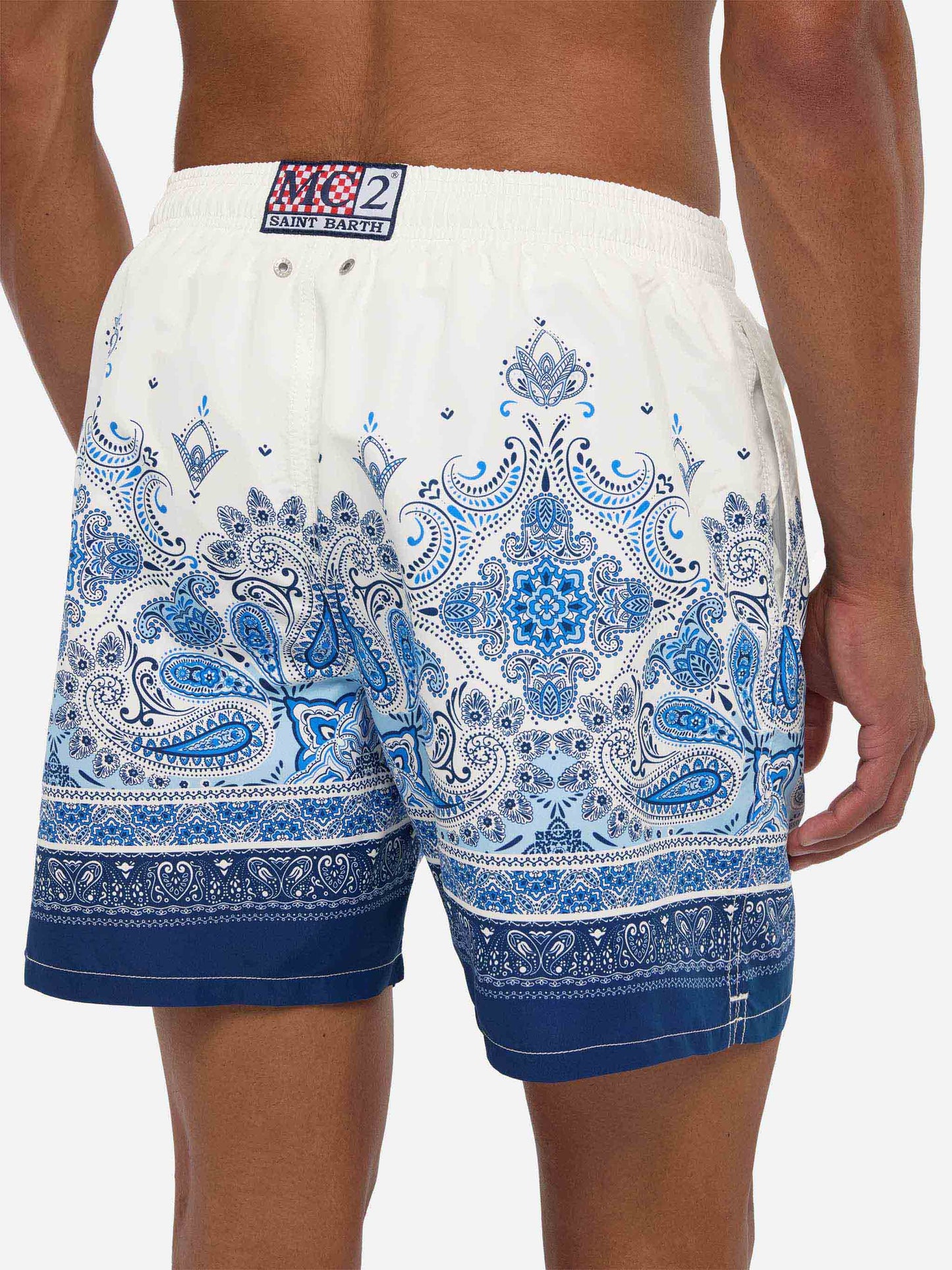 Mid-length Gustavia swim-shorts with paisley placed print