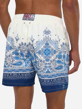 Mid-length Gustavia swim-shorts with paisley placed print