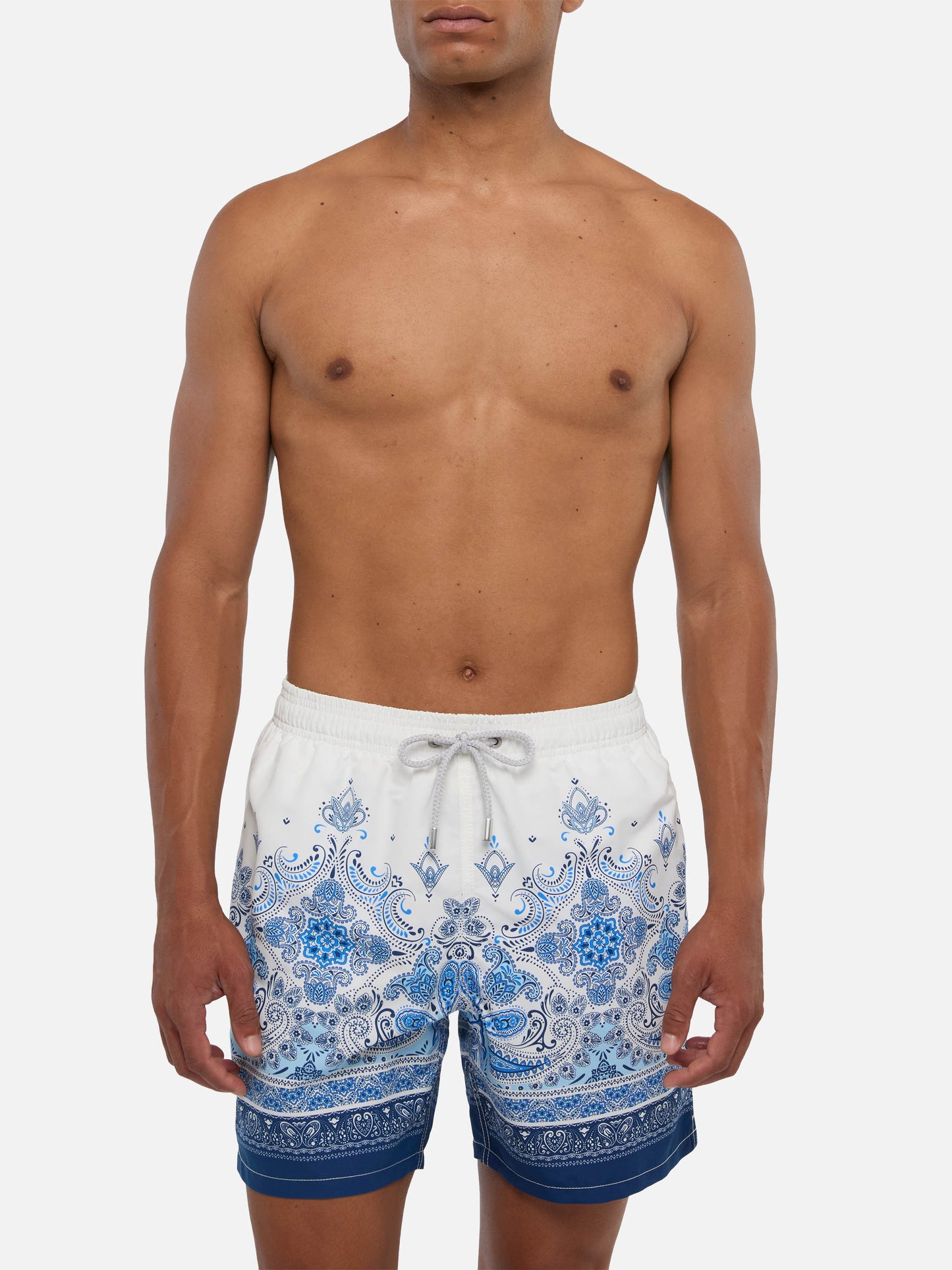 Mid-length Gustavia swim-shorts with paisley placed print
