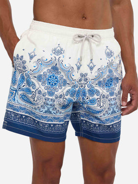 Mid-length Gustavia swim-shorts with paisley placed print