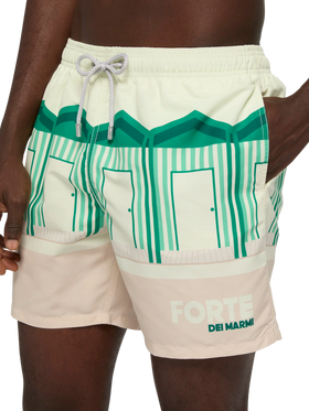 Costume mare lunghezza media Gustavia con stampa cartolina Forte dei Marmi