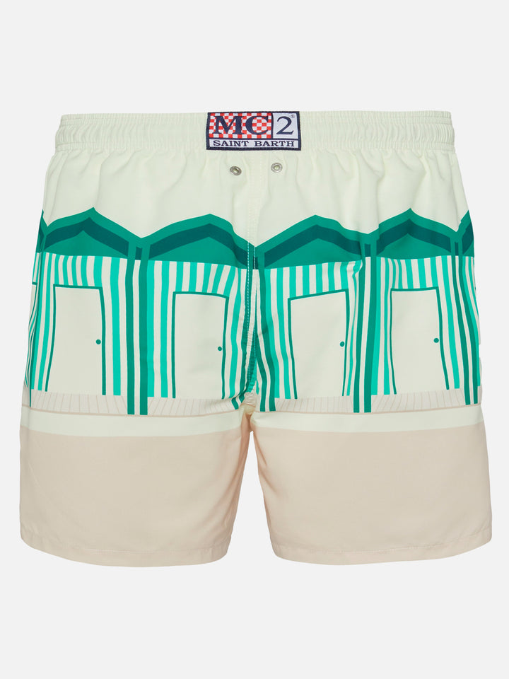 Mittellange Badeshorts Gustavia mit platziertem Postkartendruck von Forte dei Marmi