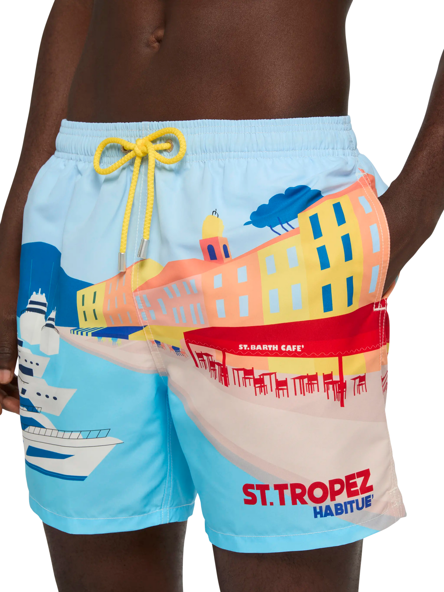 Costume mare lunghezza media Gustavia con stampa cartolina St. Tropez