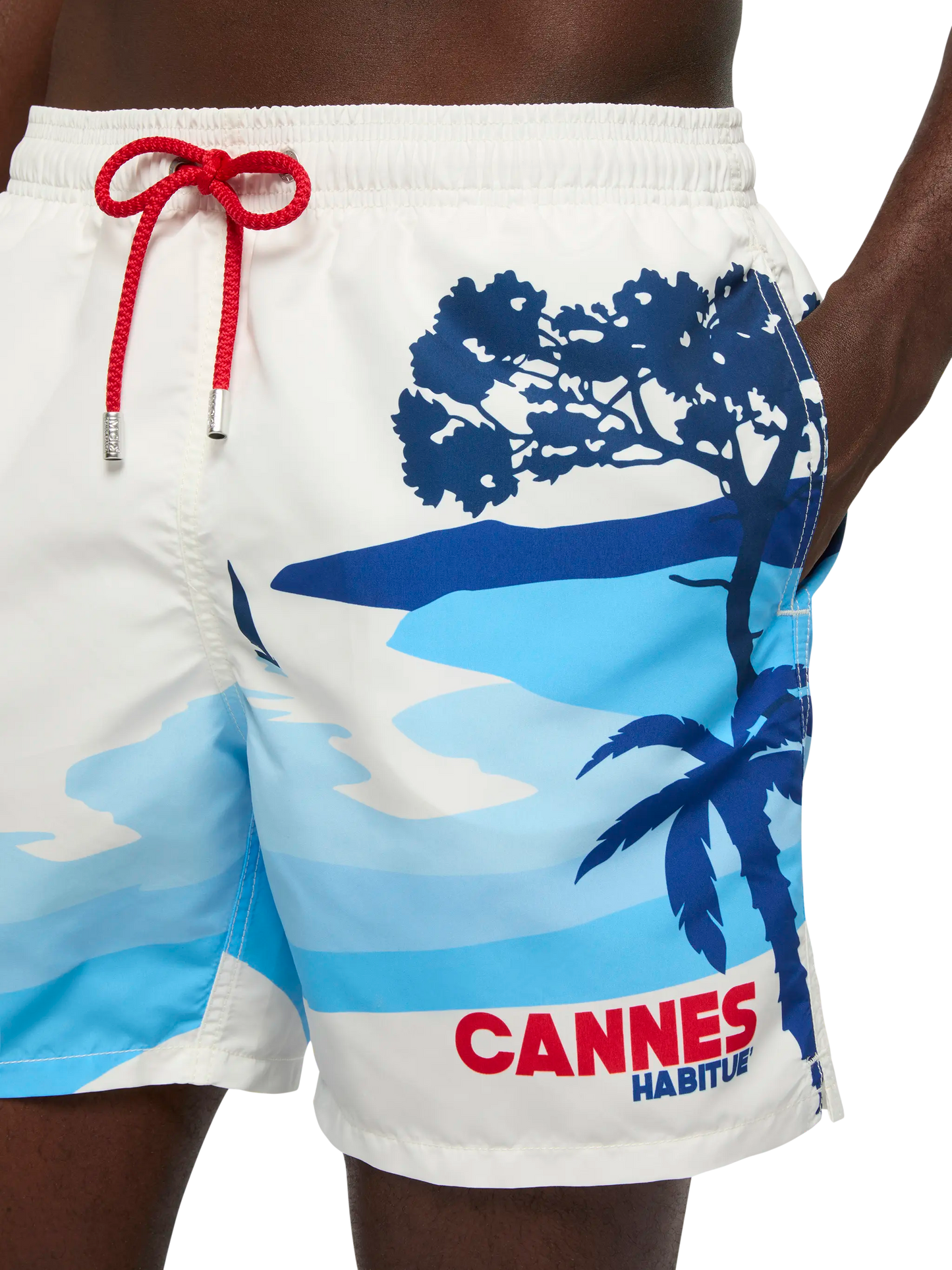 Costume mare lunghezza media Gustavia con stampa cartolina Cannes