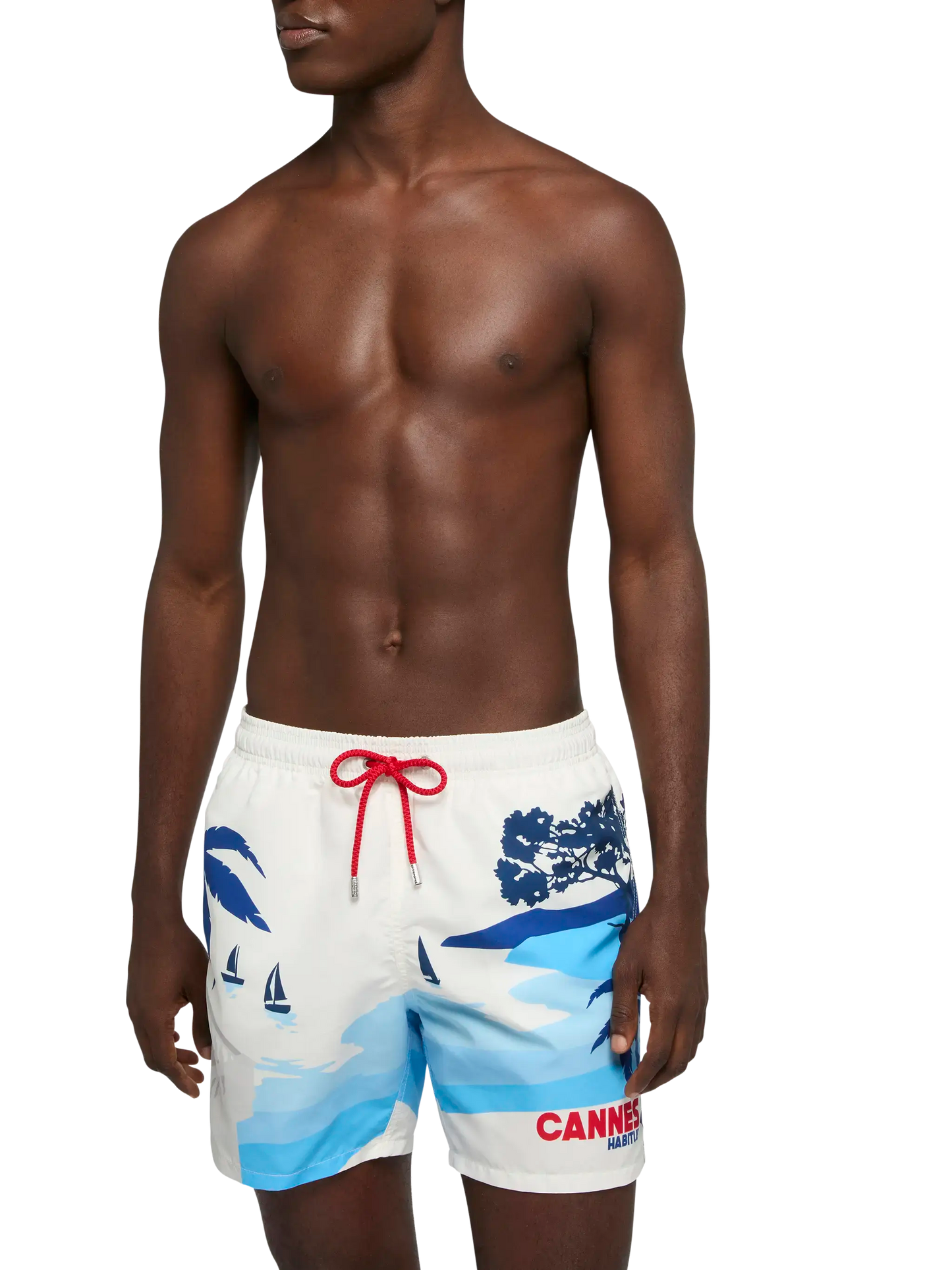 Costume mare lunghezza media Gustavia con stampa cartolina Cannes