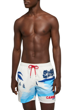 Costume mare lunghezza media Gustavia con stampa cartolina Cannes