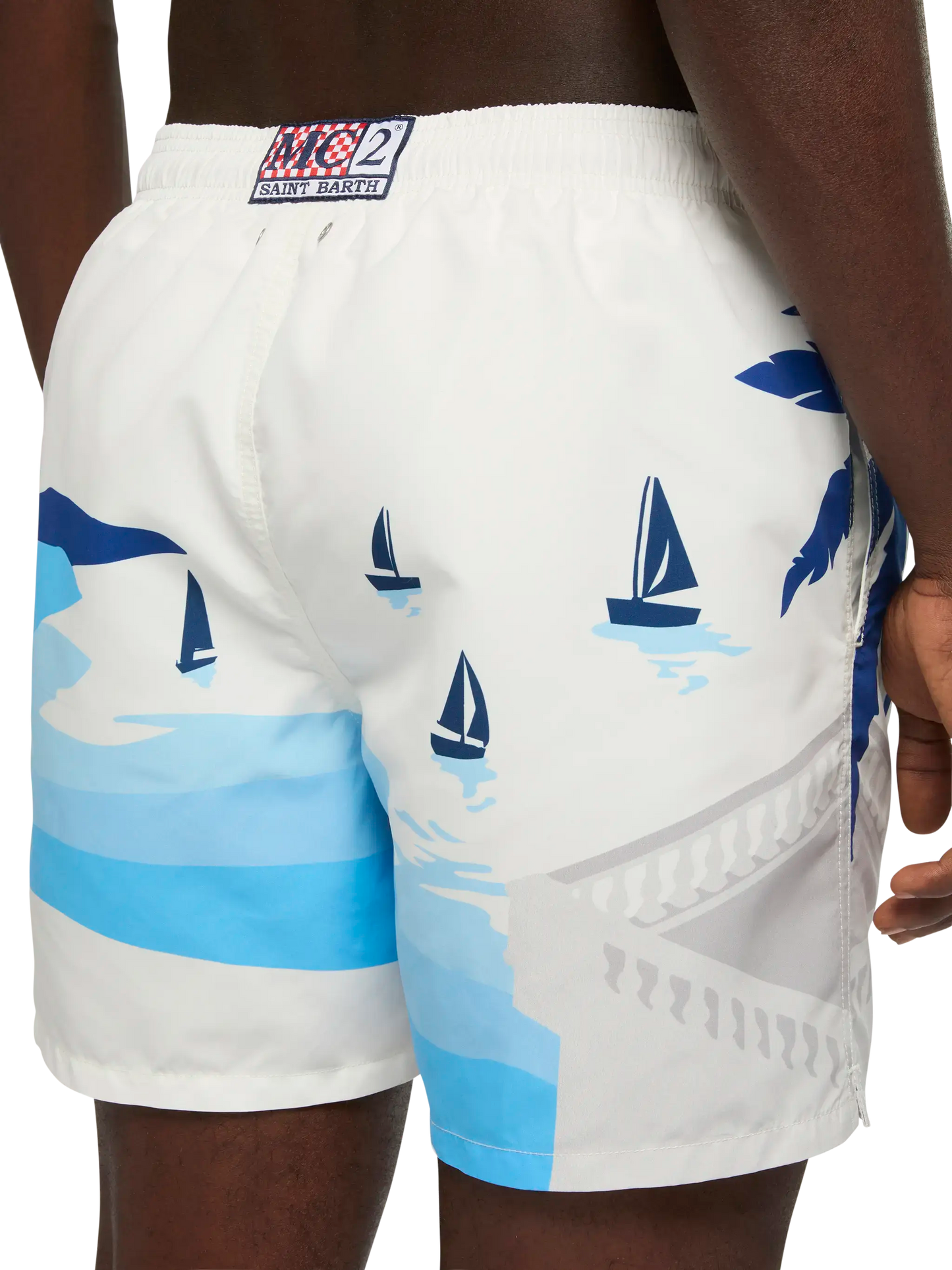Costume mare lunghezza media Gustavia con stampa cartolina Cannes