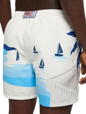 Costume mare lunghezza media Gustavia con stampa cartolina Cannes