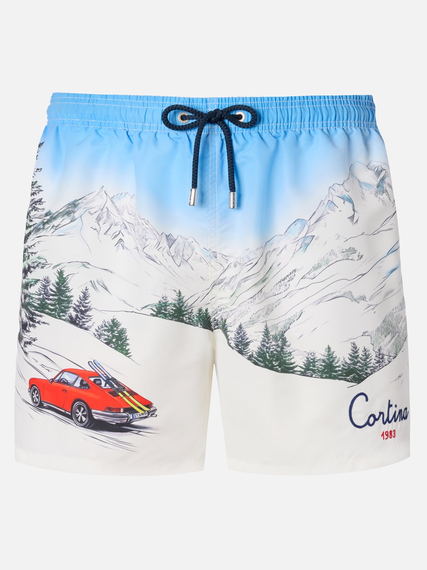 Mid-length Gustavia swim-shorts with Cortina placed print
