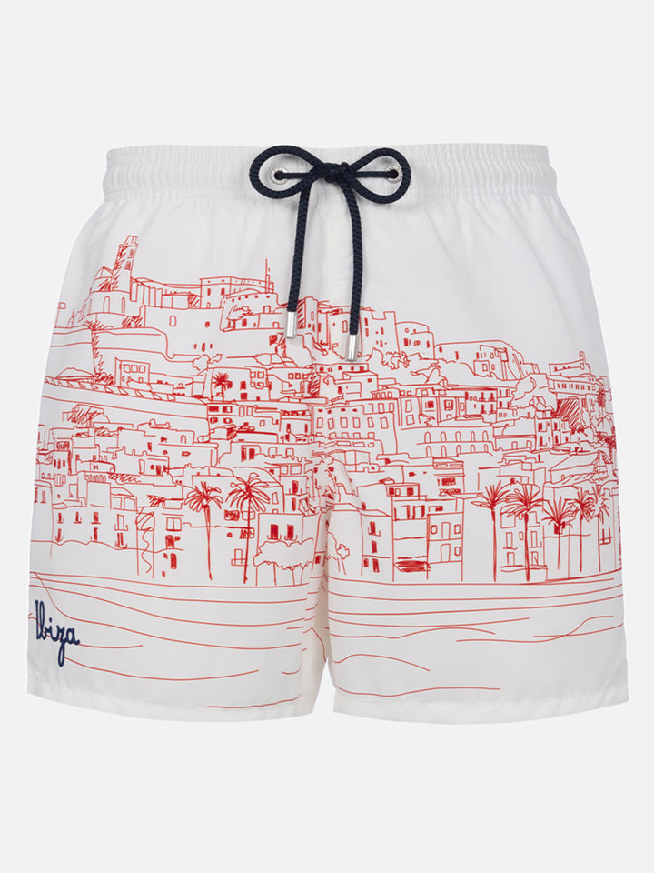 Mittellange Badeshorts Gustavia mit platziertem Ibiza-Druck