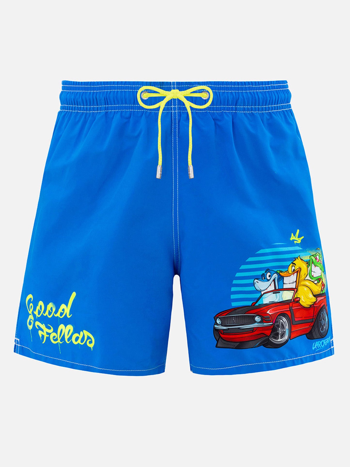 Mittellange Gustavia-Badeshorts für Herren mit platziertem Cryptopuppets-Aufdruck| CRYPTOPUPPET-SONDERAUSGABE