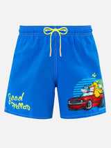 Man mid-length Gustavia swim-shorts with Cryptopuppets placed print| CRYPTOPUPPETS SPECIAL EDITION