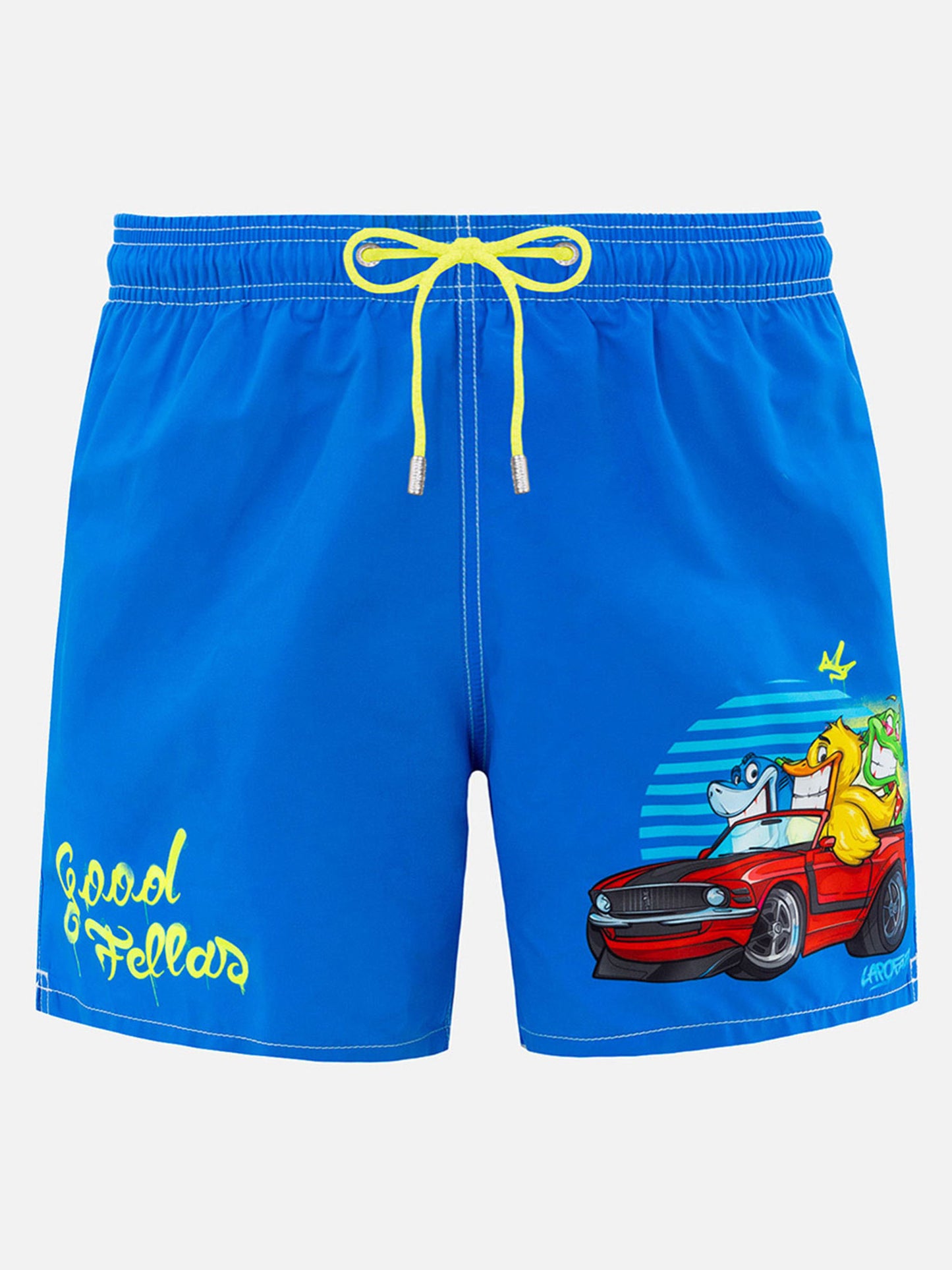 Mittellange Gustavia-Badeshorts für Herren mit platziertem Cryptopuppets-Aufdruck| CRYPTOPUPPET-SONDERAUSGABE