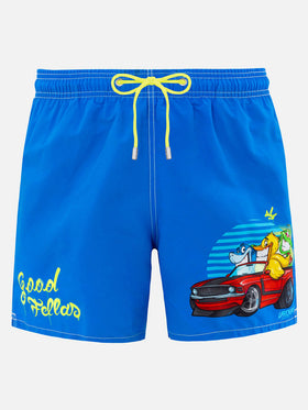 Mittellange Gustavia-Badeshorts für Herren mit platziertem Cryptopuppets-Aufdruck| CRYPTOPUPPET-SONDERAUSGABE