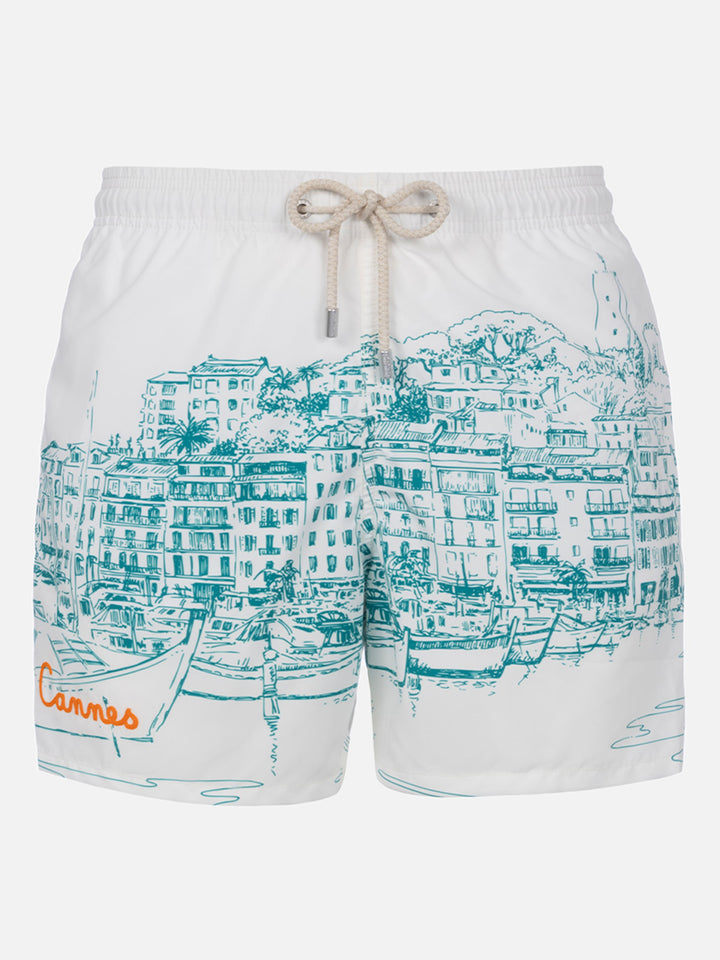 Mittellange Badeshorts Gustavia mit platziertem Cannes-Druck