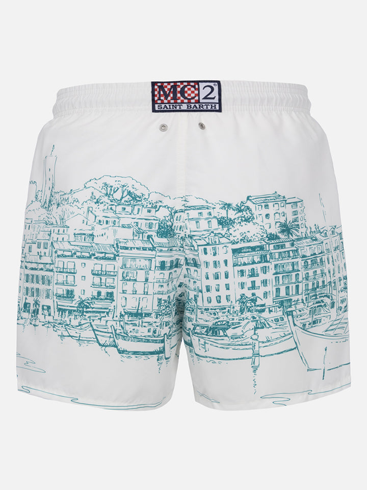 Mittellange Gustavia-Badeshorts für Herren mit platziertem Cannes-Aufdruck