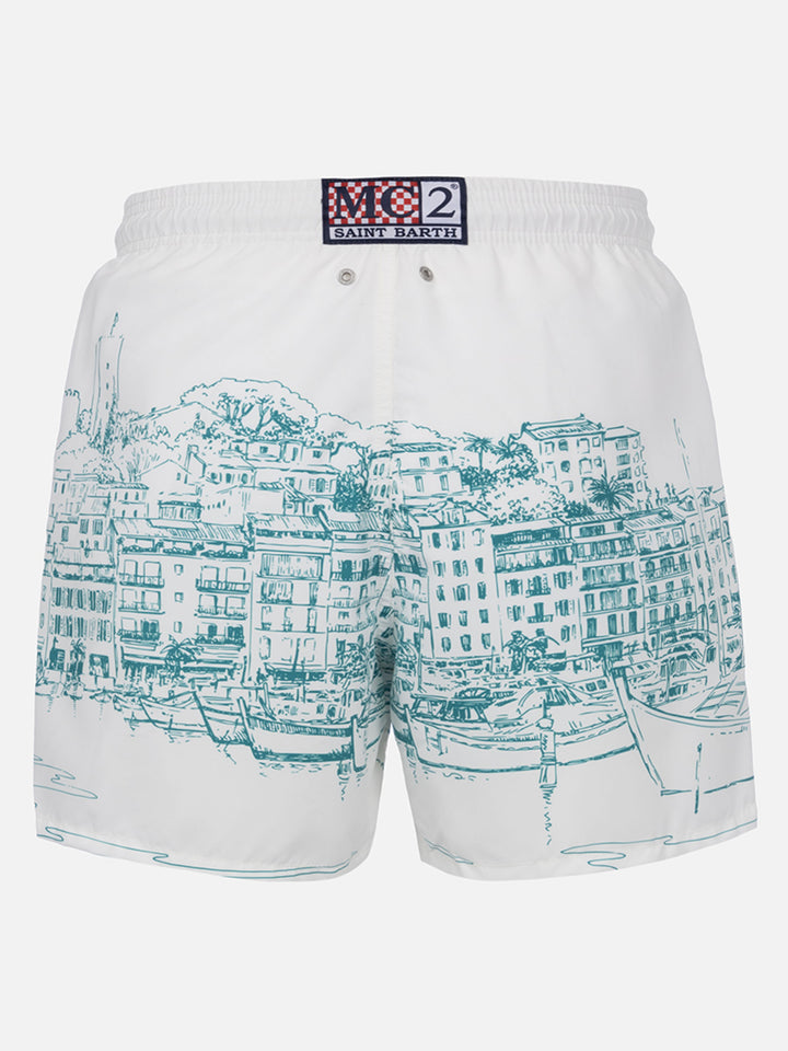 Mittellange Badeshorts Gustavia mit platziertem Cannes-Druck
