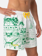 Man mid-length Gustavia swim-shorts with Capri placed print