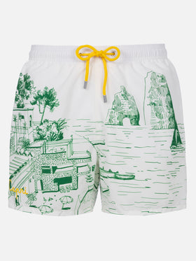 Mittellange Gustavia-Badeshorts für Herren mit Capri-Aufdruck