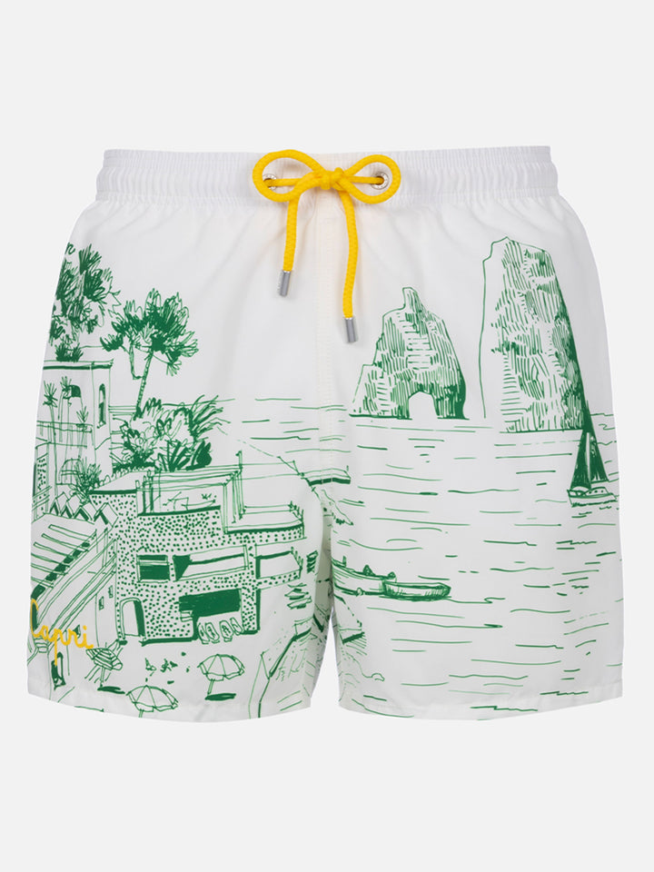 Mittellange Gustavia-Badeshorts für Herren mit Capri-Aufdruck