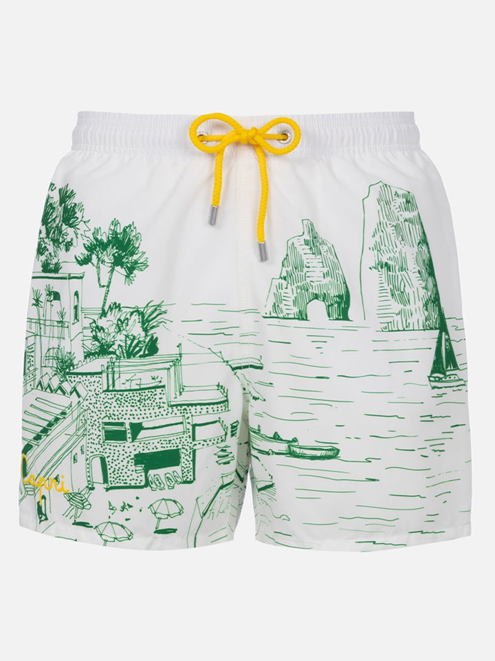 Mittellange Badeshorts Gustavia mit platziertem Faraglioni-Druck
