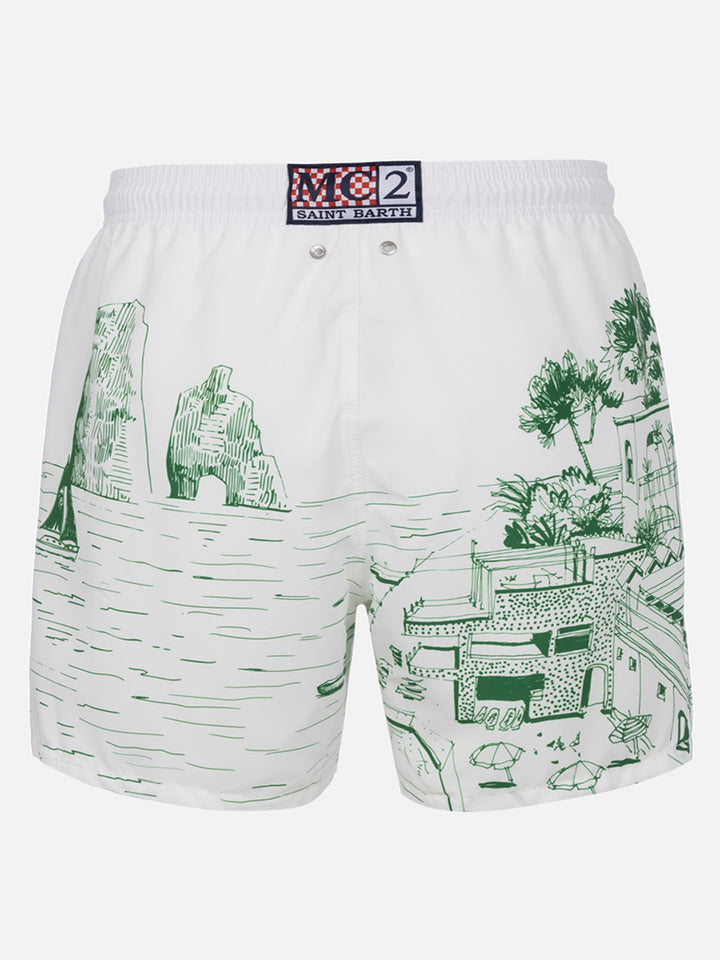Mittellange Gustavia-Badeshorts für Herren mit Capri-Aufdruck