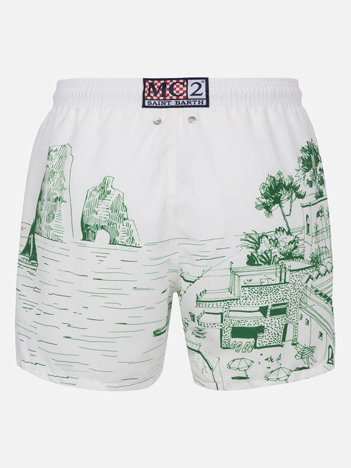 Mittellange Badeshorts Gustavia mit platziertem Faraglioni-Druck